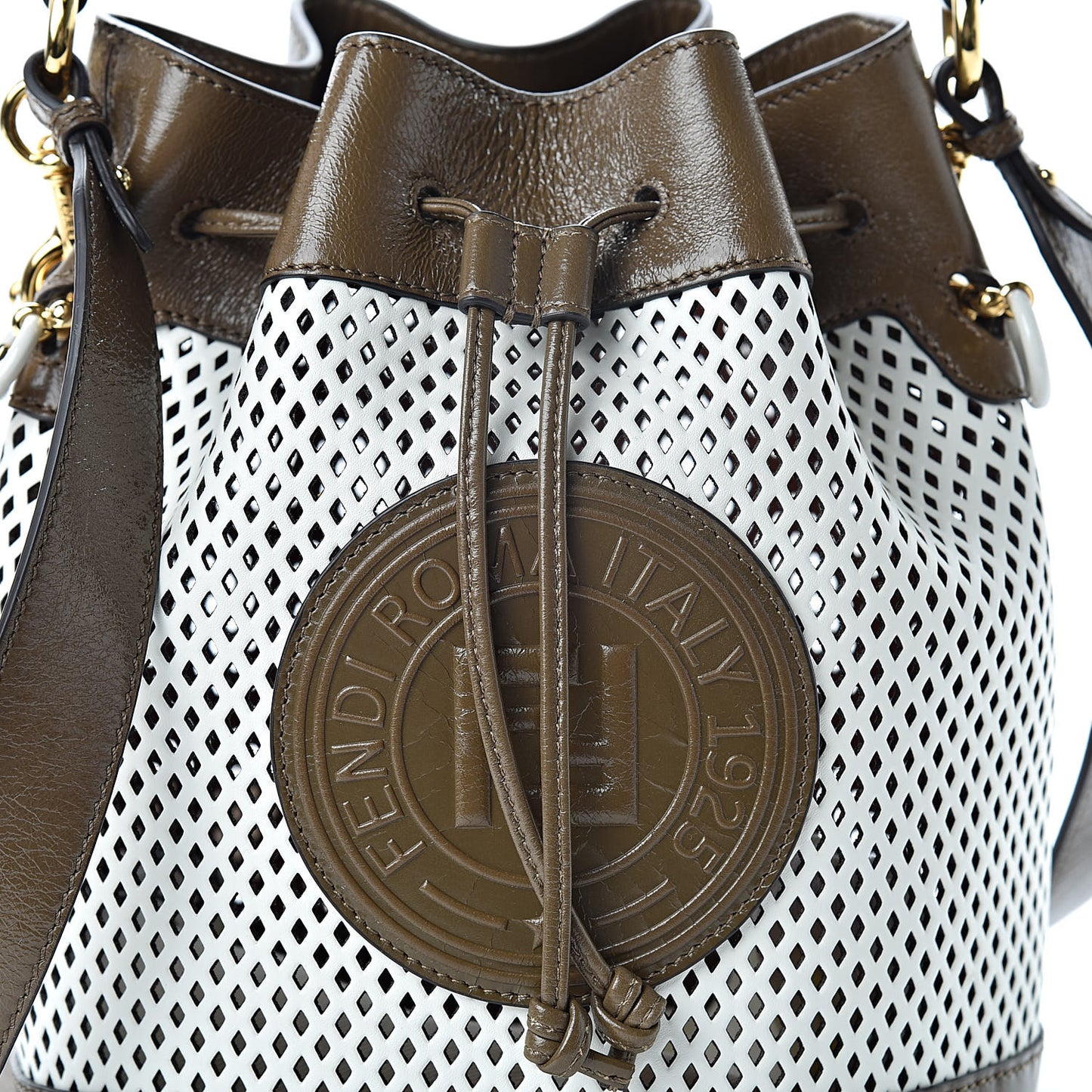 Vitello Liberty Glossy Lambskin F is Fendi Perforated Large Mon Tresor Bucket Bag White Ice Rust Maya