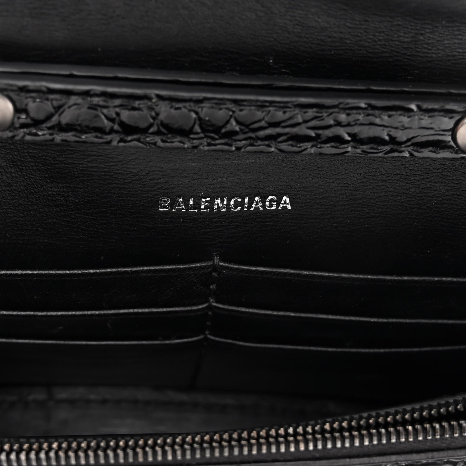 Balenciaga Shiny Calfskin Monochrome Crocodile Embossed Hourglass Chain Bag Black 6 of 9