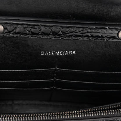 Balenciaga Shiny Calfskin Monochrome Crocodile Embossed Hourglass Chain Bag Black 6 of 9
