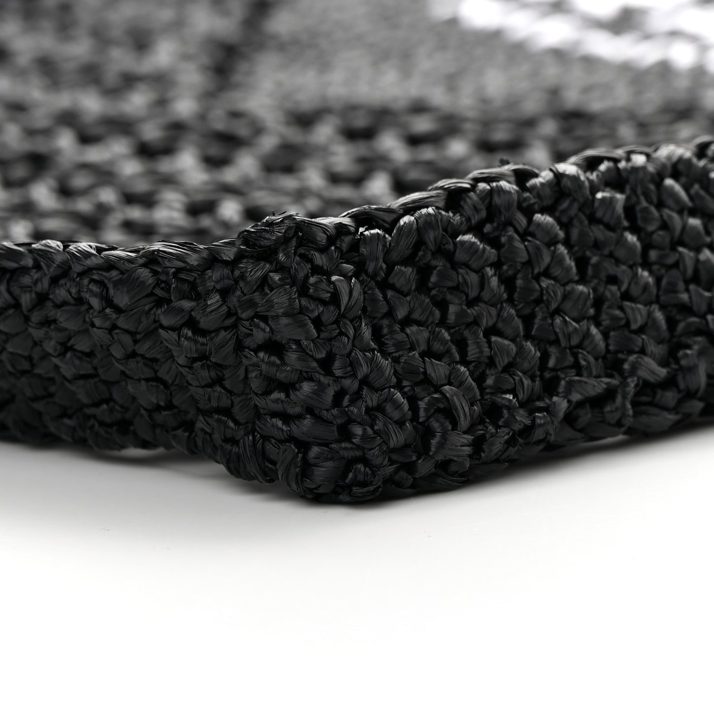 Yarn Raffia Effect Crochet Logo Embroidered Tote Bag Black