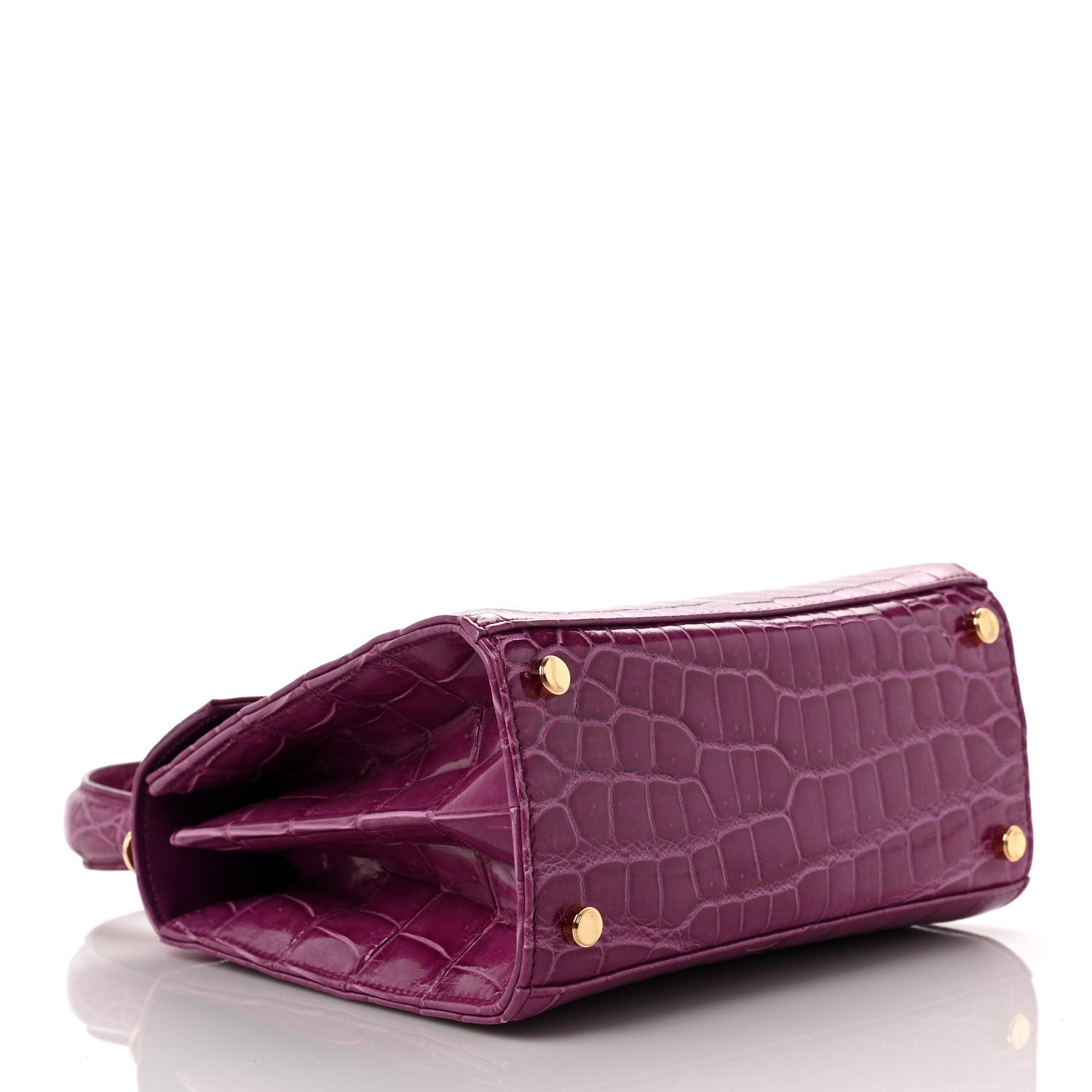 Salvatore Ferragamo Crocodile Gancini 2-Way Top Handle Bag Purple 4 of 8
