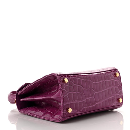 Salvatore Ferragamo Crocodile Gancini 2-Way Top Handle Bag Purple 4 of 8