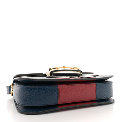 Gucci X ADIDAS Textured Dollar Calfskin Web Trefoil Mini Horsebit 1955 Shoulder Bag Navy Blue Red 4 of 12