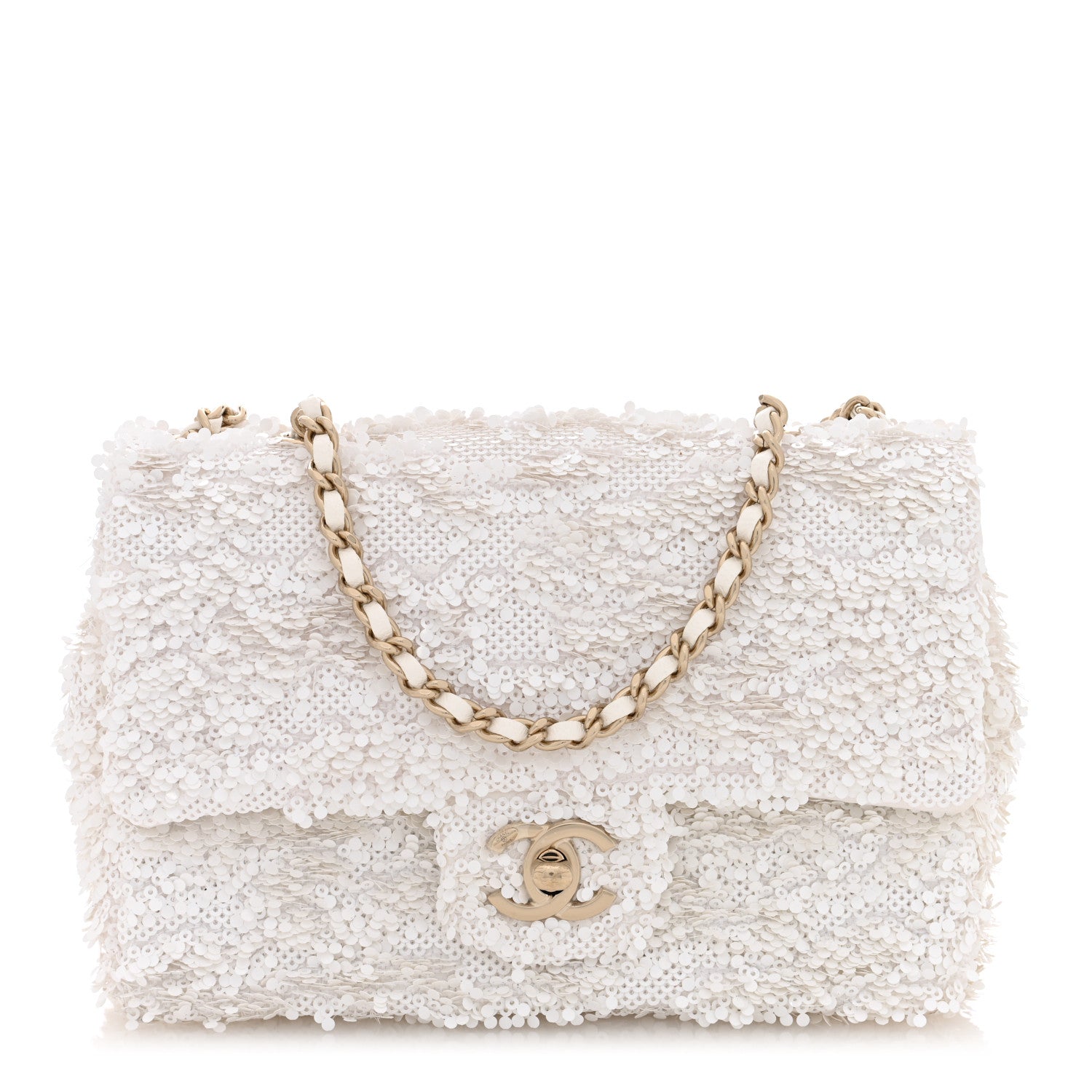 Chanel Sequin Small Single Flap White 1 of 10