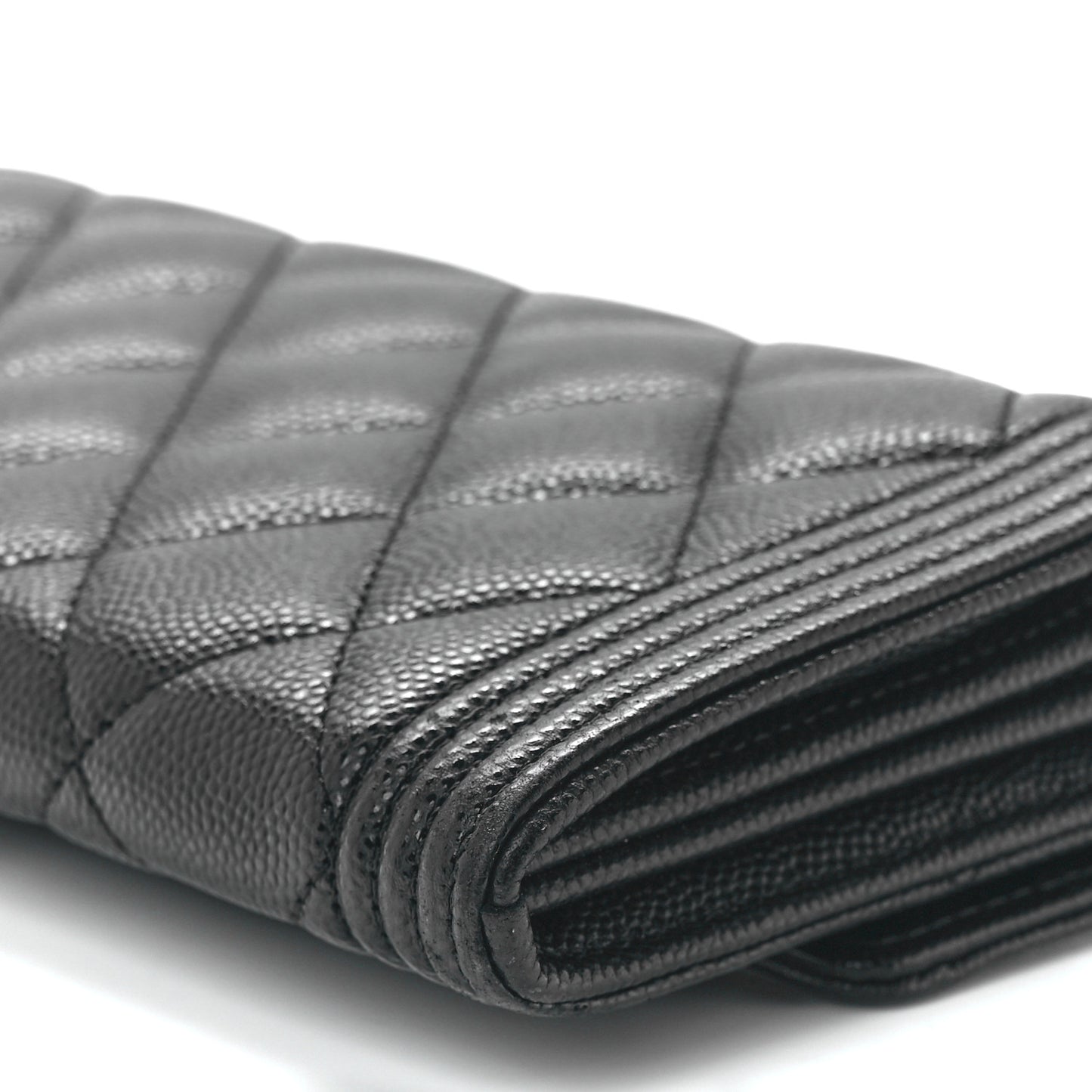 Caviar Quilted Large Boy Gusset Flap Wallet Black
