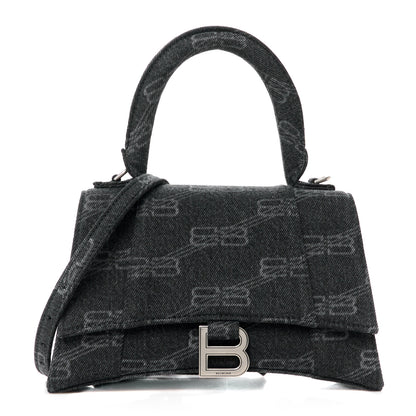 Balenciaga Washed Denim BB Monogram Small Hourglass Top Handle Bag Black 1 of 11