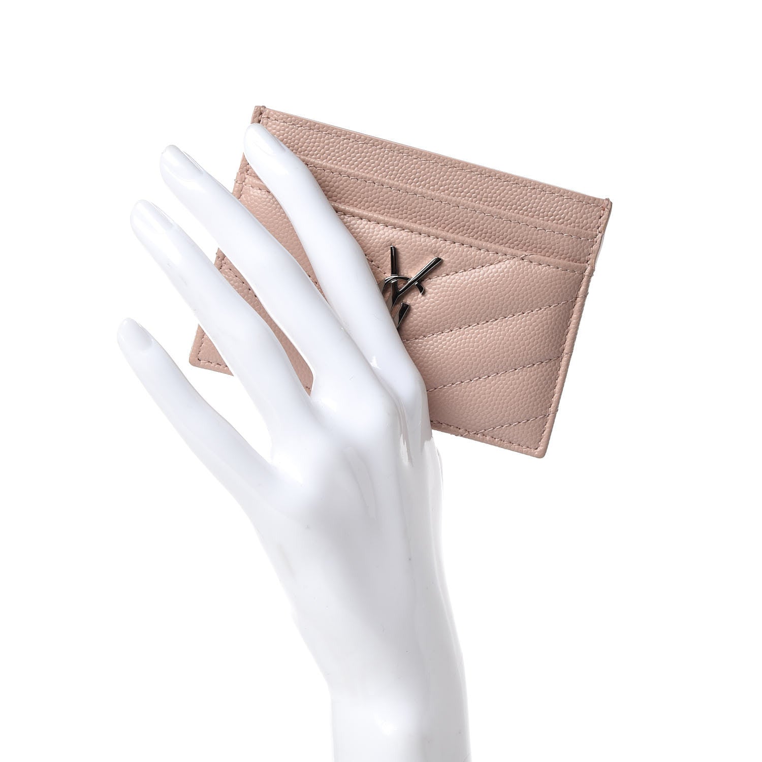 Saint Laurent Grain De Poudre Matelasse Chevron Monogram Credit Card Case Pale Pink 2 of 9