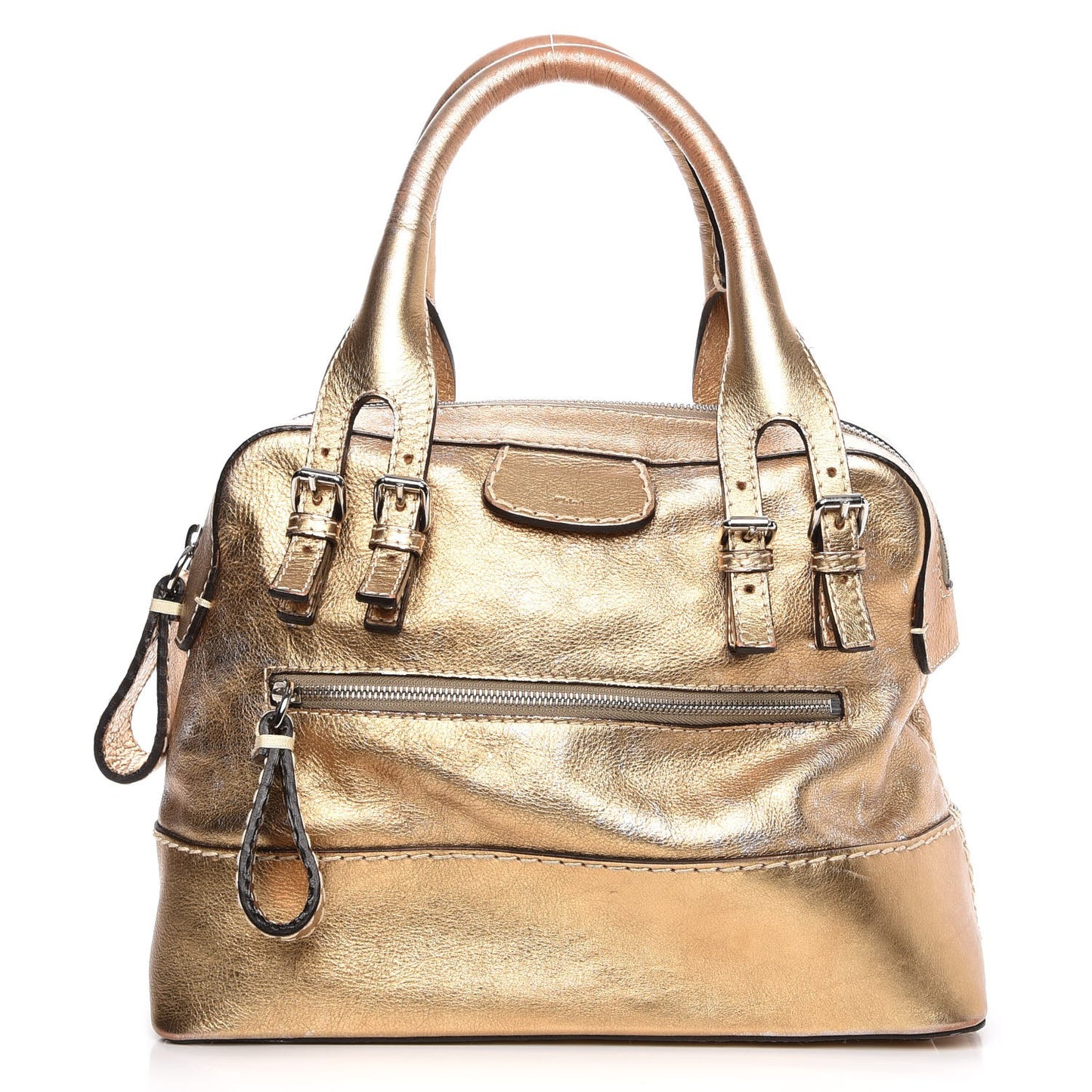 Metallic Calfskin Buckle Tote Gold