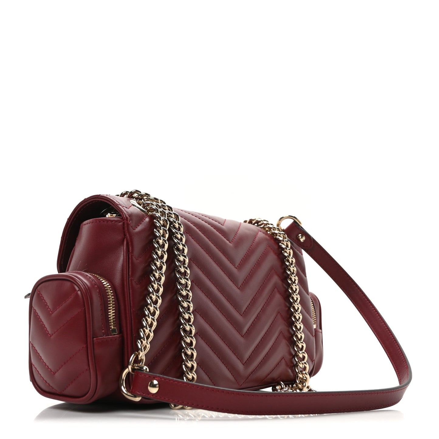 Calfskin Matelasse Small GG Marmont Multi Pocket Shoulder Bag Rosso Ancora