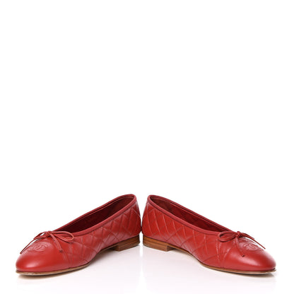 Chanel Caviar Quilted CC Cap Toe Ballerina Flats 40.5 Red 6 of 15