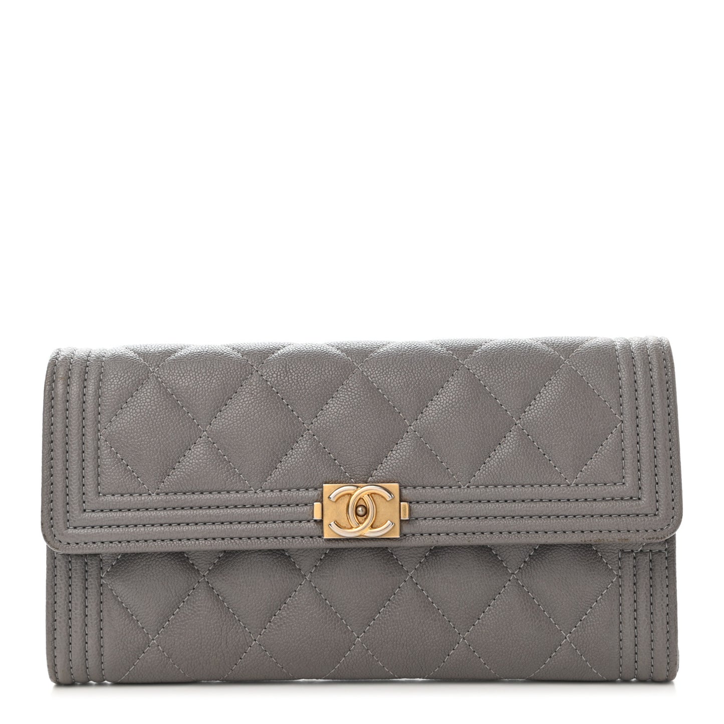 Caviar Quilted Large Boy Gusset Flap Wallet Grey