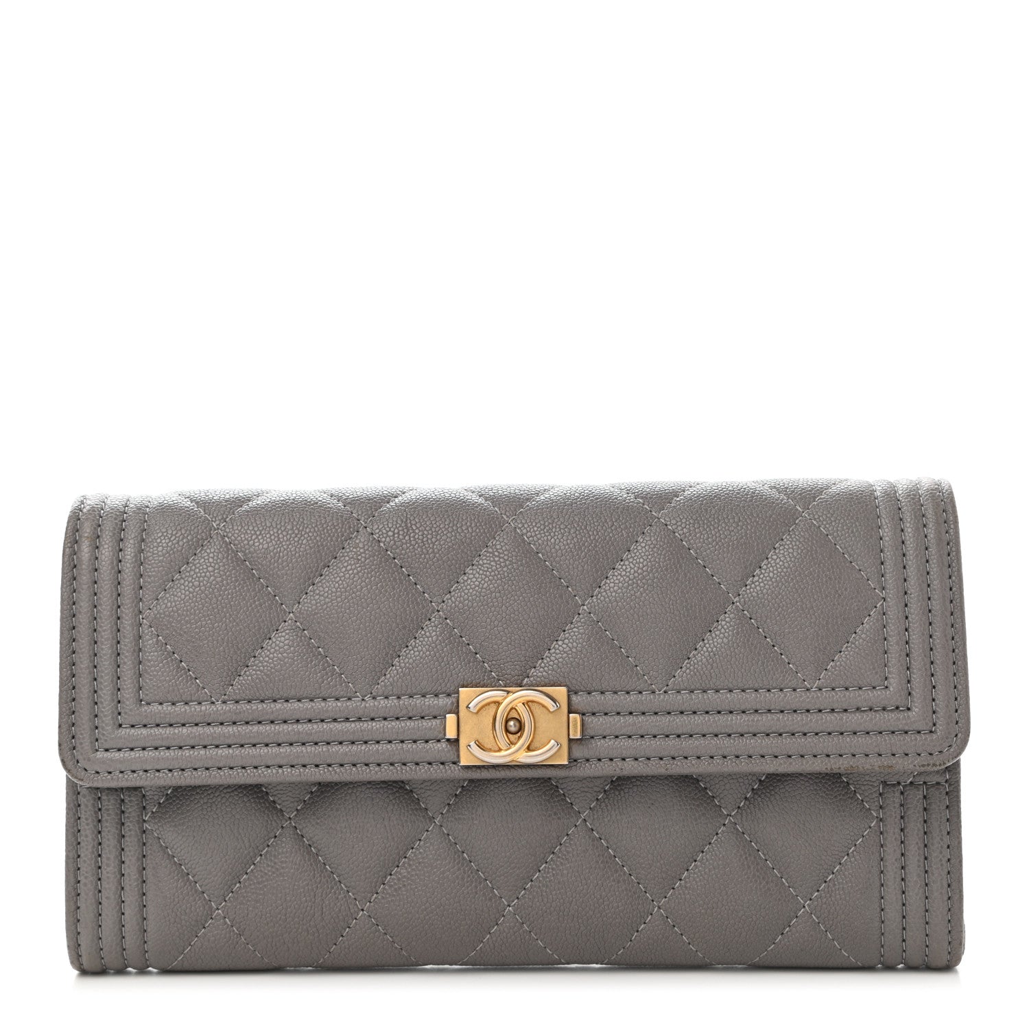 Chanel Caviar Quilted Large Boy Gusset Flap Wallet Grey 1 of 9