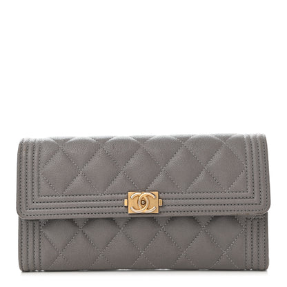 Chanel Caviar Quilted Large Boy Gusset Flap Wallet Grey 1 of 9