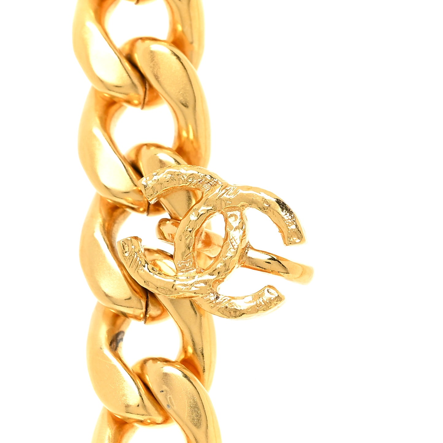 Metal Chain Link CC Pendant Choker Necklace Gold