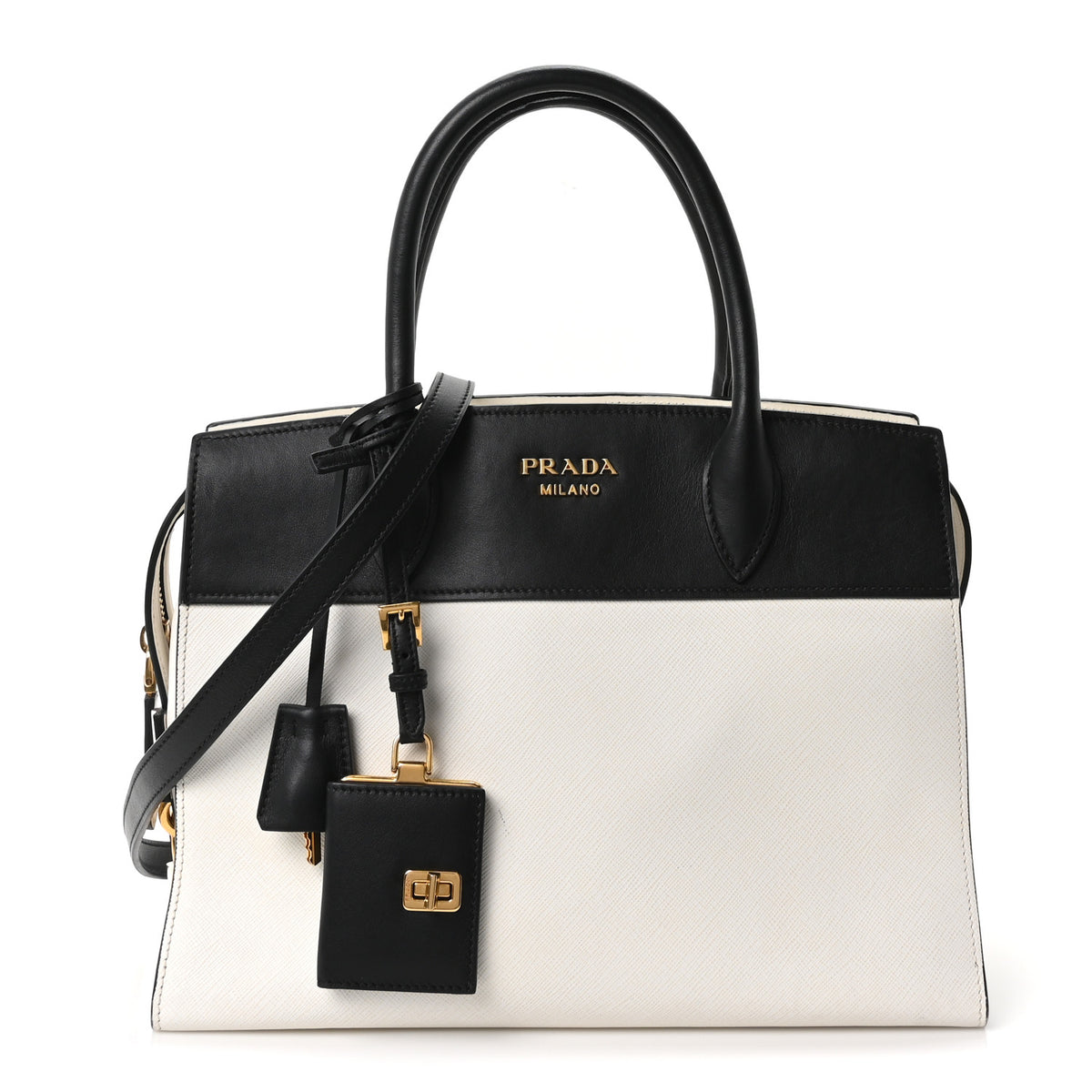 Saffiano City Calfskin Medium Esplanade White Black