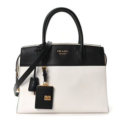 Prada Saffiano City Calfskin Medium Esplanade White Black 1 of 10