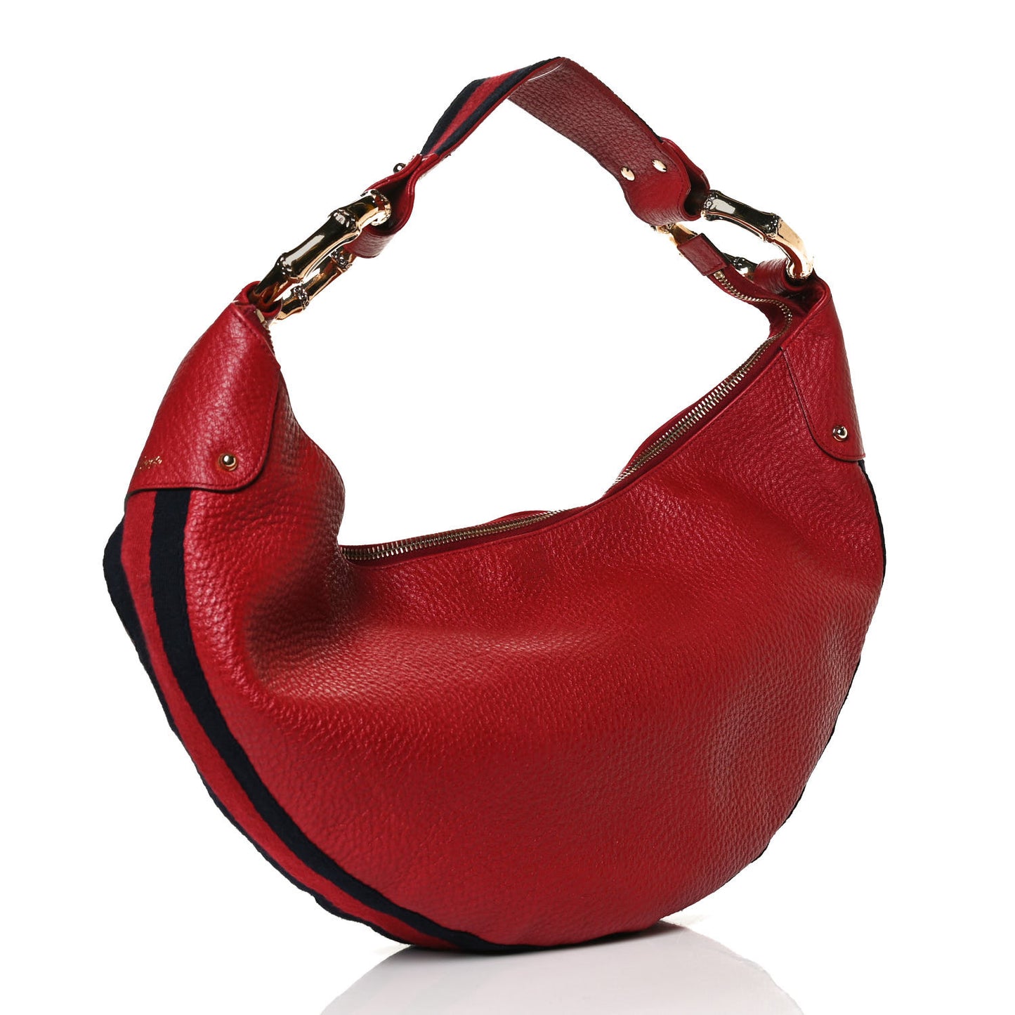 Pebbled Calfskin Web Bamboo Ring Hobo Red