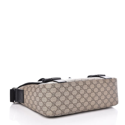 Gucci GG Supreme Monogram Calfskin Medium Double Buckle Flap Messenger Beige Black 4 of 11