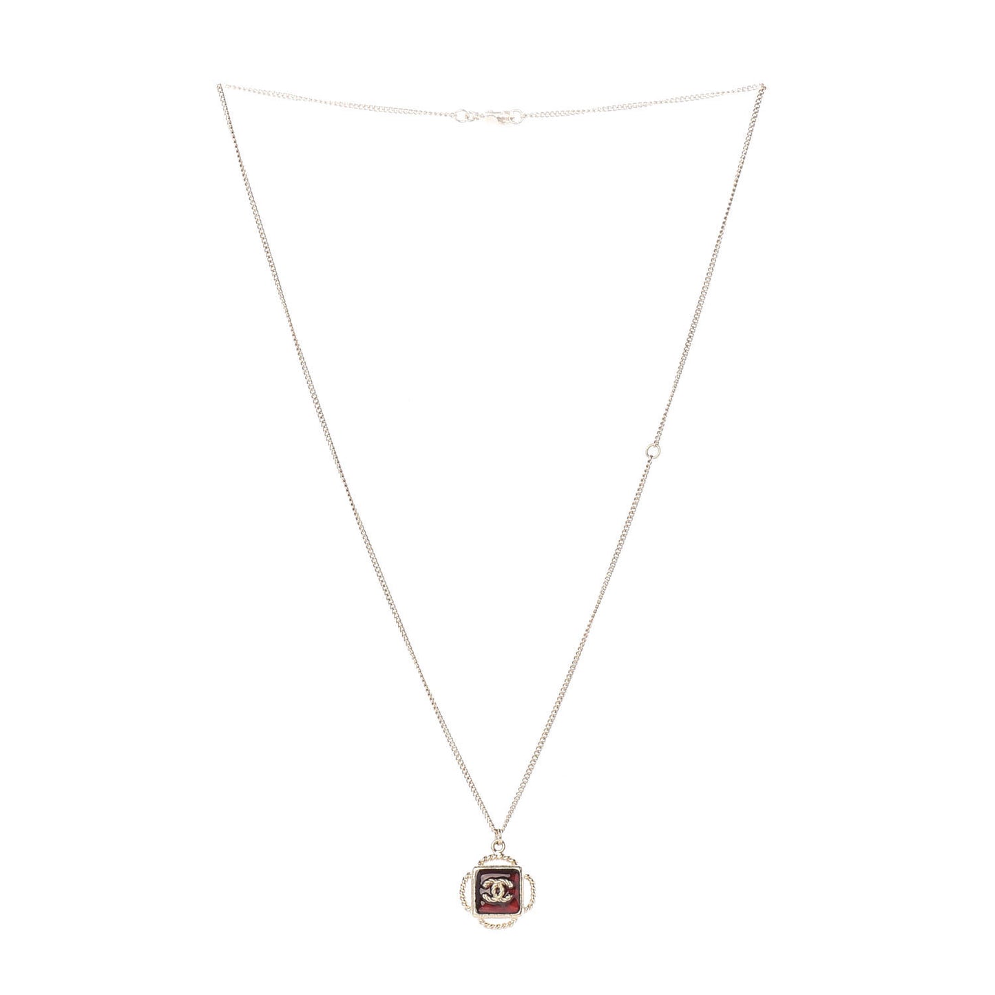 Gripoix Poured Glass CC Pendant Necklace Red Gold