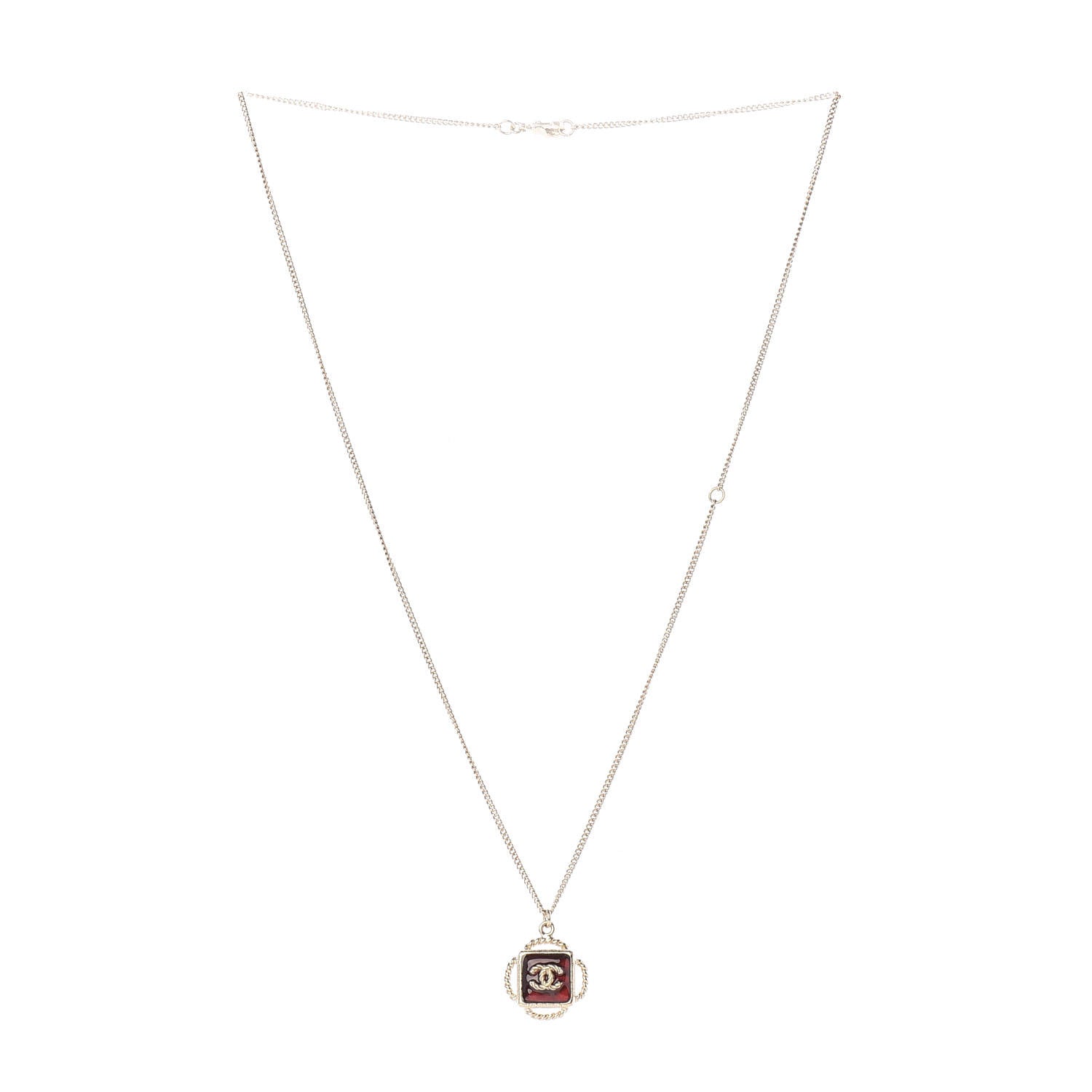 Chanel Gripoix Poured Glass CC Pendant Necklace Red Gold 2 of 5