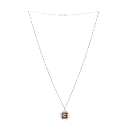 Chanel Gripoix Poured Glass CC Pendant Necklace Red Gold 2 of 5