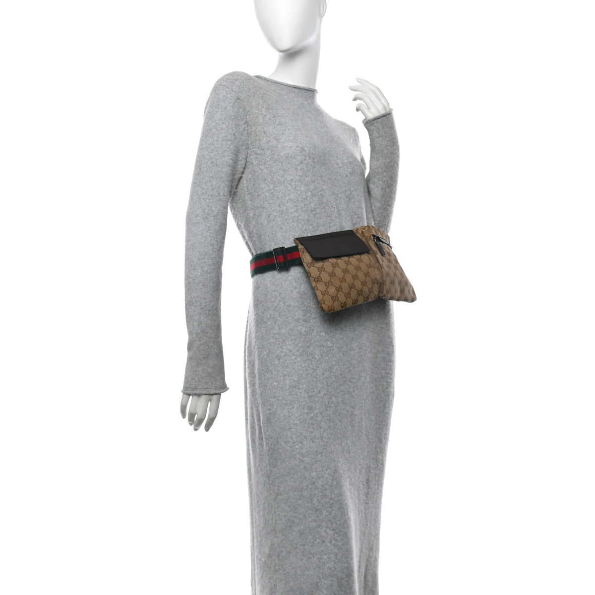 GG Monogram Web Double Pocket Belt Bag Dark Brown