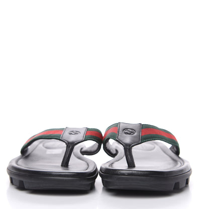 Gucci Nylon Calfskin Web Mens Cleat Sole Thong Sandals 4.5 Black Red Blue 2 of 9