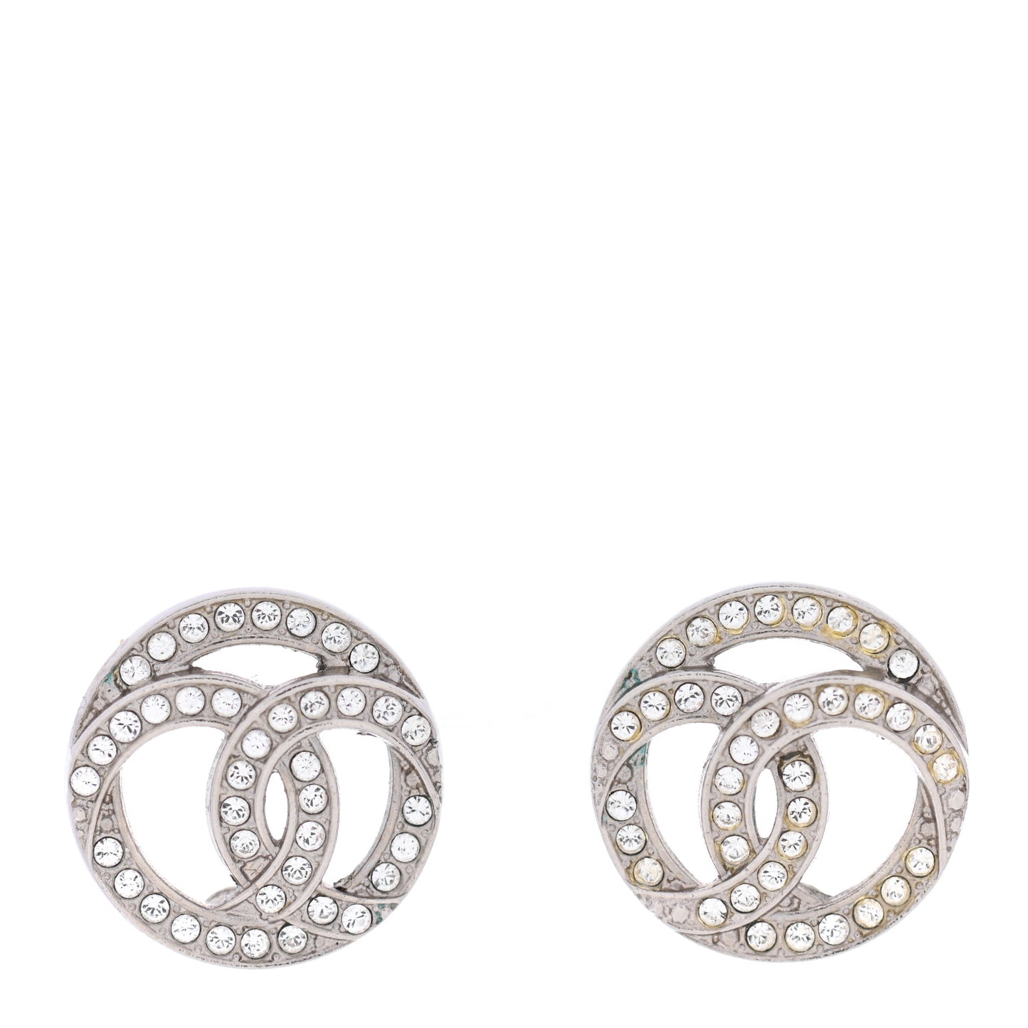 Crystal CC Round Earrings Silver
