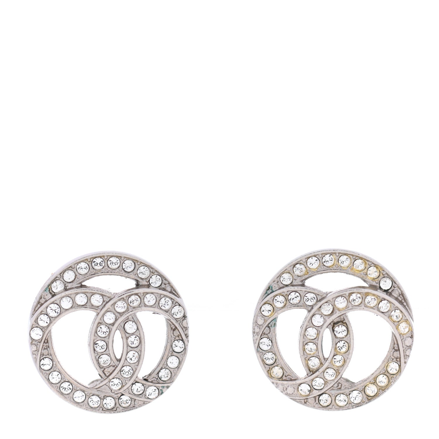 Chanel Crystal CC Round Earrings Silver 1 of 4