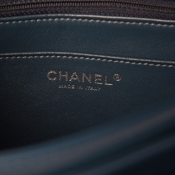 Lambskin Quilted Large Geometric Flap Dark Blue