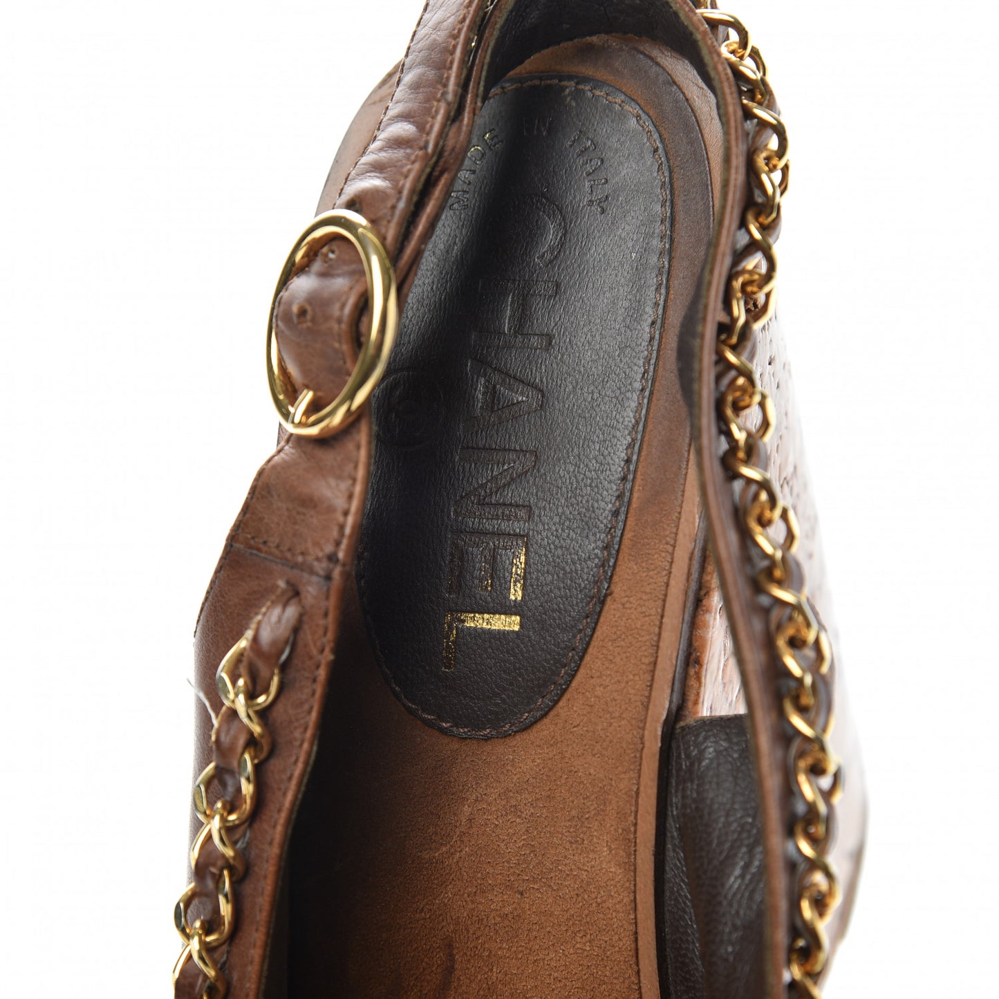Lambskin Cork Chain CC Wedge Sandals 39 Brown