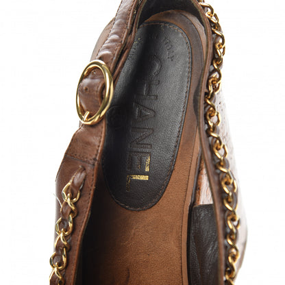 Chanel Lambskin Cork Chain CC Wedge Sandals 39 Brown 7 of 11