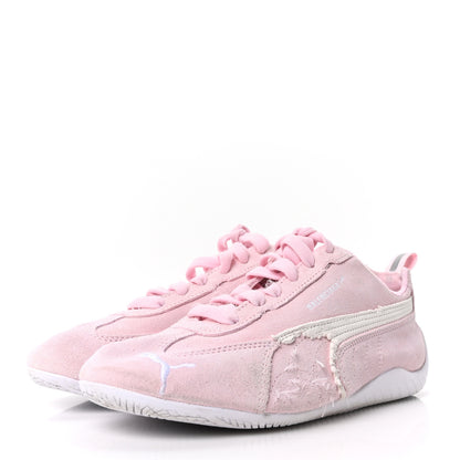Balenciaga X PUMA Suede Distressed Mens Speedcat Sneakers 38 White Pink 3 of 8