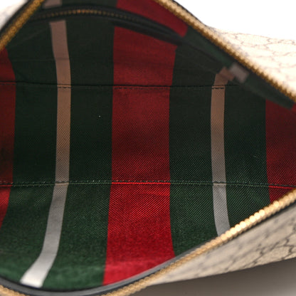 Gucci GG Supreme Monogram Textured Calfskin Medium Emblem Shoulder Bag Beige Dark Brown Black 5 of 10