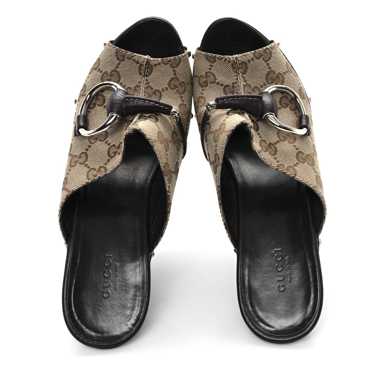 Gucci Monogram Cellarius Soft Calfskin Icon Bit Platform Clog High Heel Slide Sandals 40 Beige Ebony Cocoa 2 of 10