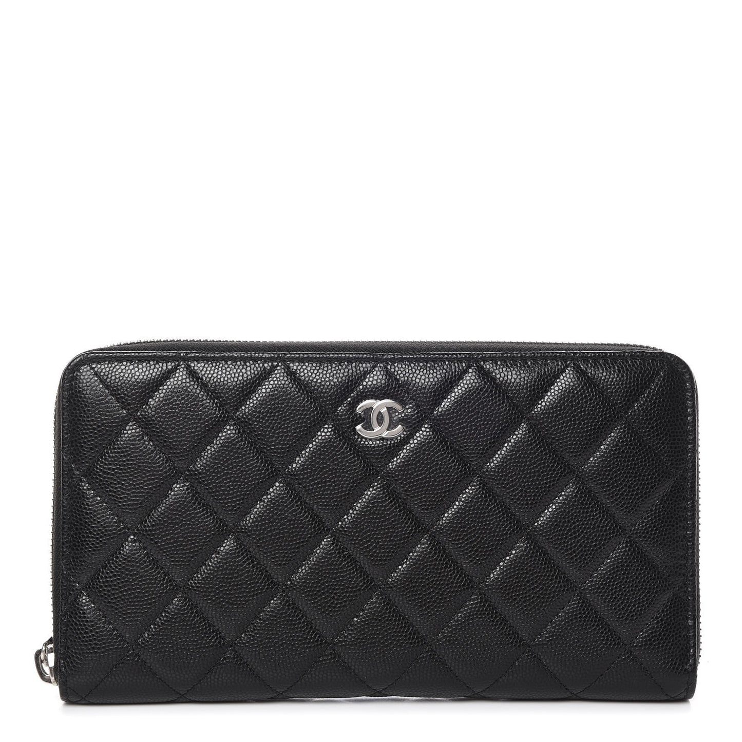 Caviar Quilted Large Zip Around Organizer Wallet Black