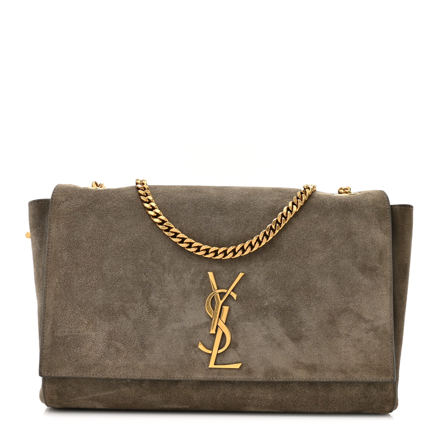 Saint Laurent Smooth Calfskin Suede Medium Reversible Monogram Kate Satchel Taupe 1 of 12