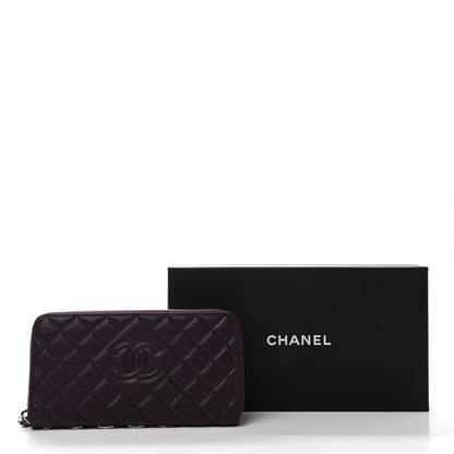 Chanel Caviar Quilted Diamond CC Gusset Zip Around Wallet Dark Purple 9 of 9