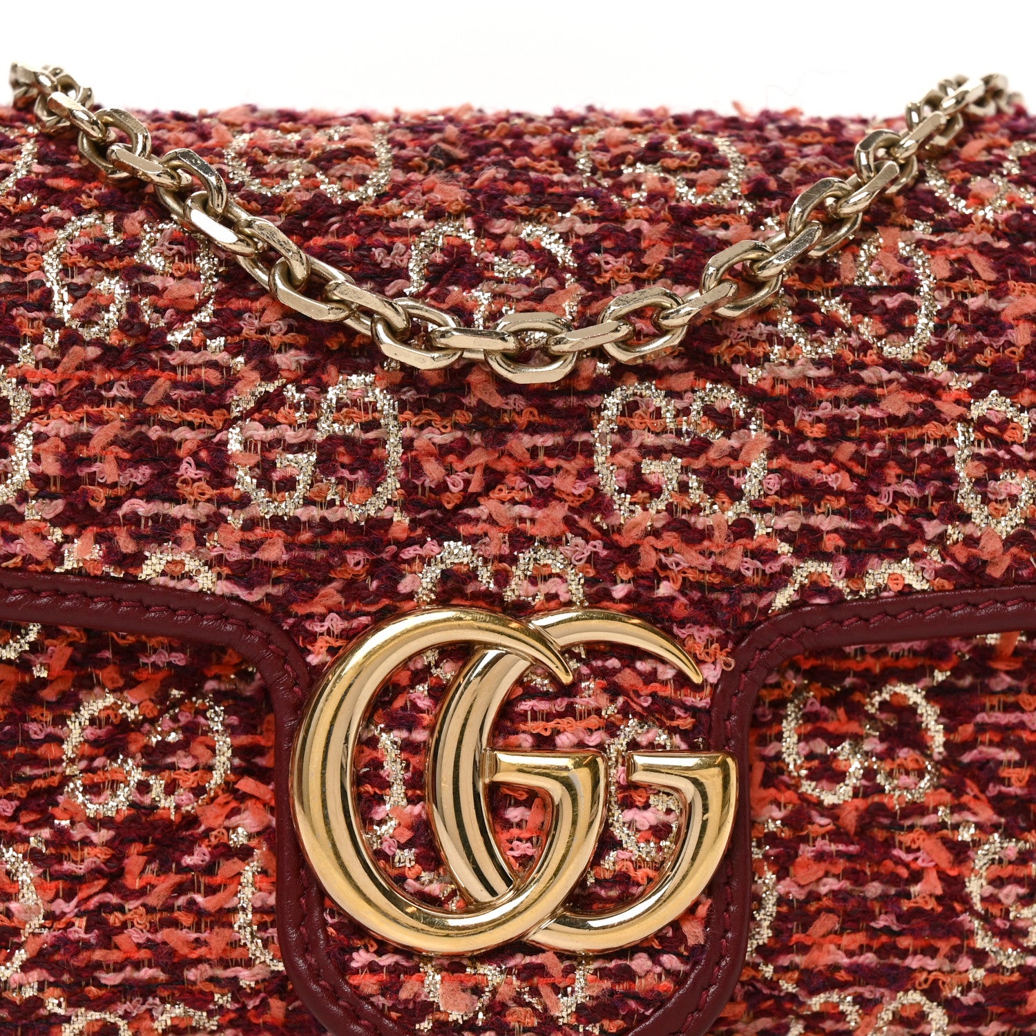 Gucci Tweed GG Monogram Mini GG Marmont Shoulder Bag Pink Red 8 of 12