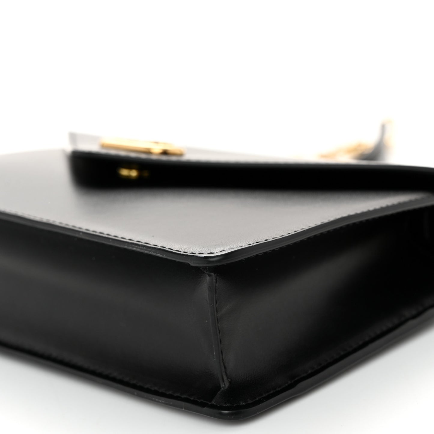 Shiny Calfskin Triomphe Maillon Wallet on Chain Black
