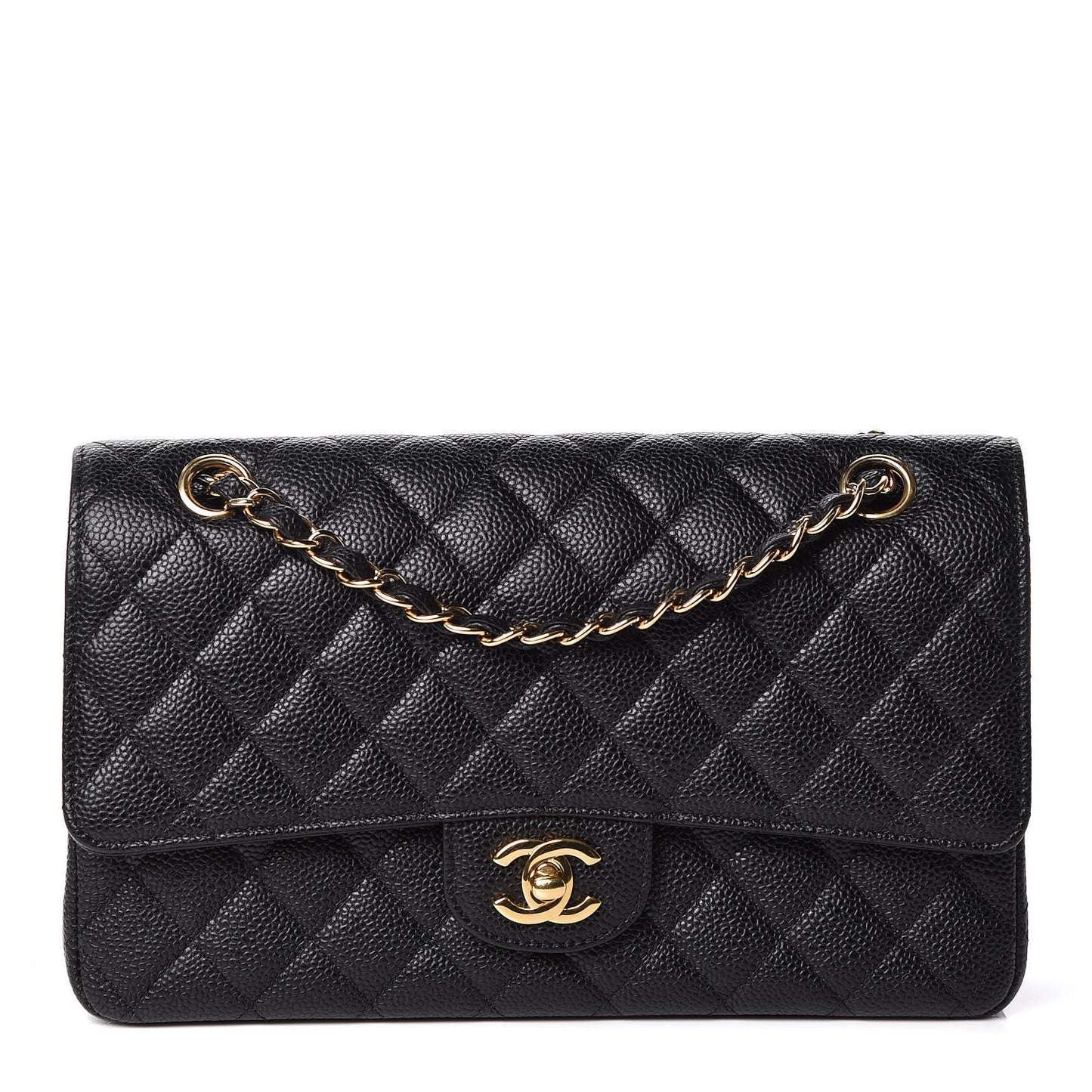 Caviar Quilted Medium Double Flap Black