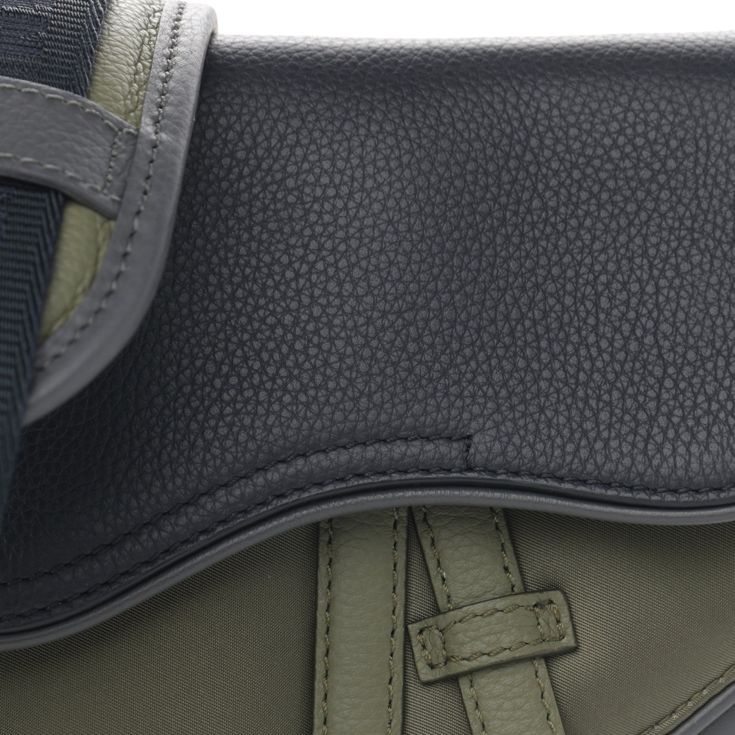 Christian Dior X SACAI Grained Calfskin Technical Fabric Mens Saddle Bag Olive Navy Blue 8 of 10
