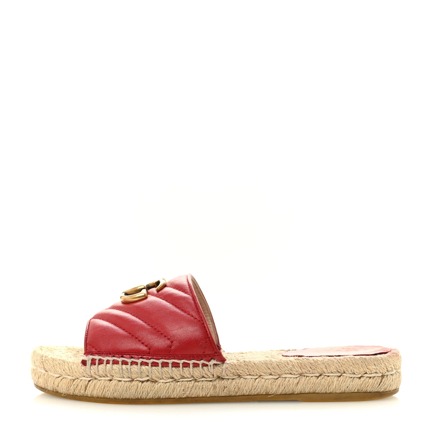 Gucci Nappa Matelasse GG Marmont Espadrille Slide Sandals 35 Hibiscus Red 1 of 12