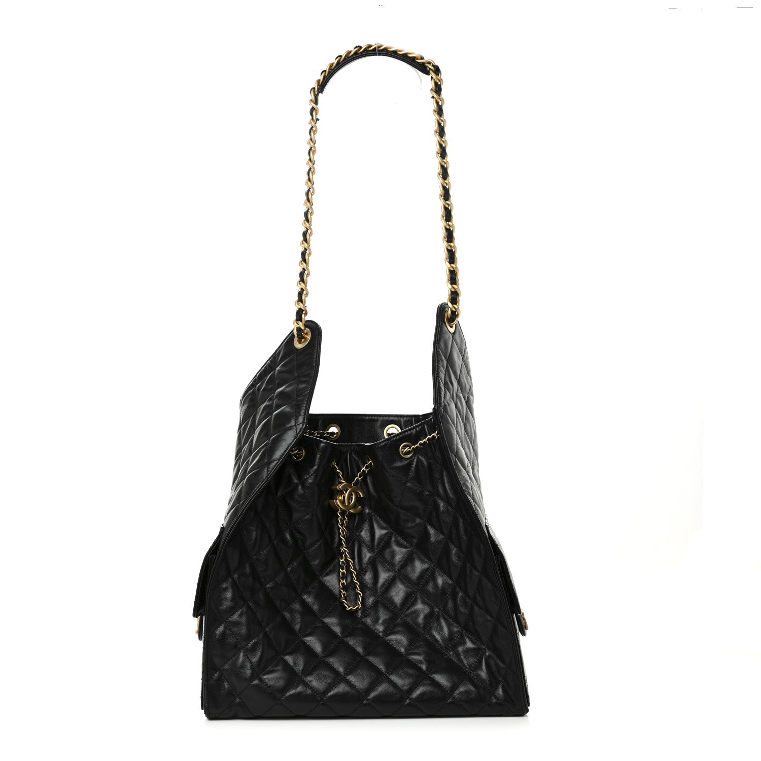 Chanel Shiny Crumpled Calfskin Quilted Medium Chanel 25 Handbag Black 1 of 10