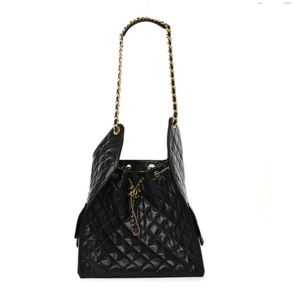 Chanel Shiny Crumpled Calfskin Quilted Medium Chanel 25 Handbag Black 1 of 10