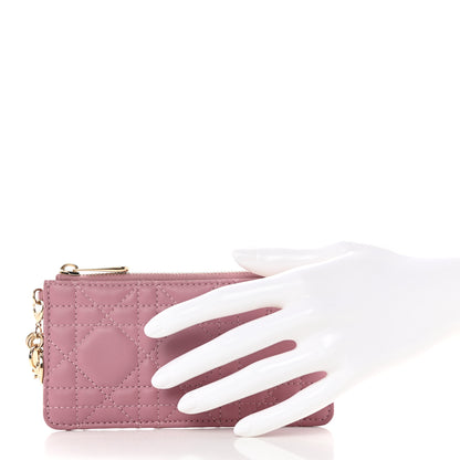 Christian Dior Lambskin Cannage Small Lady Dior Zip Card Holder Pink 2 of 8
