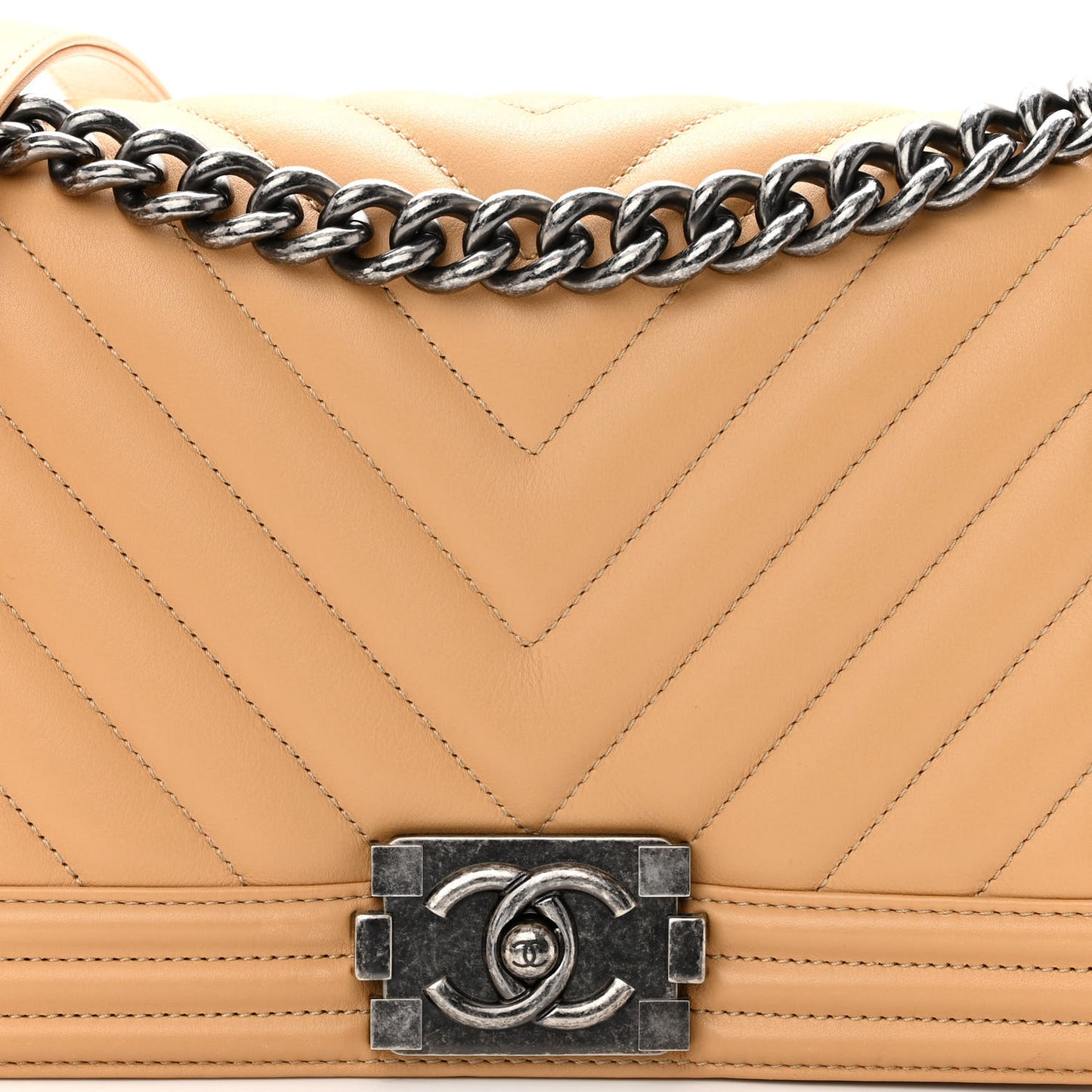 Calfskin Chevron Quilted Medium Boy Flap Beige
