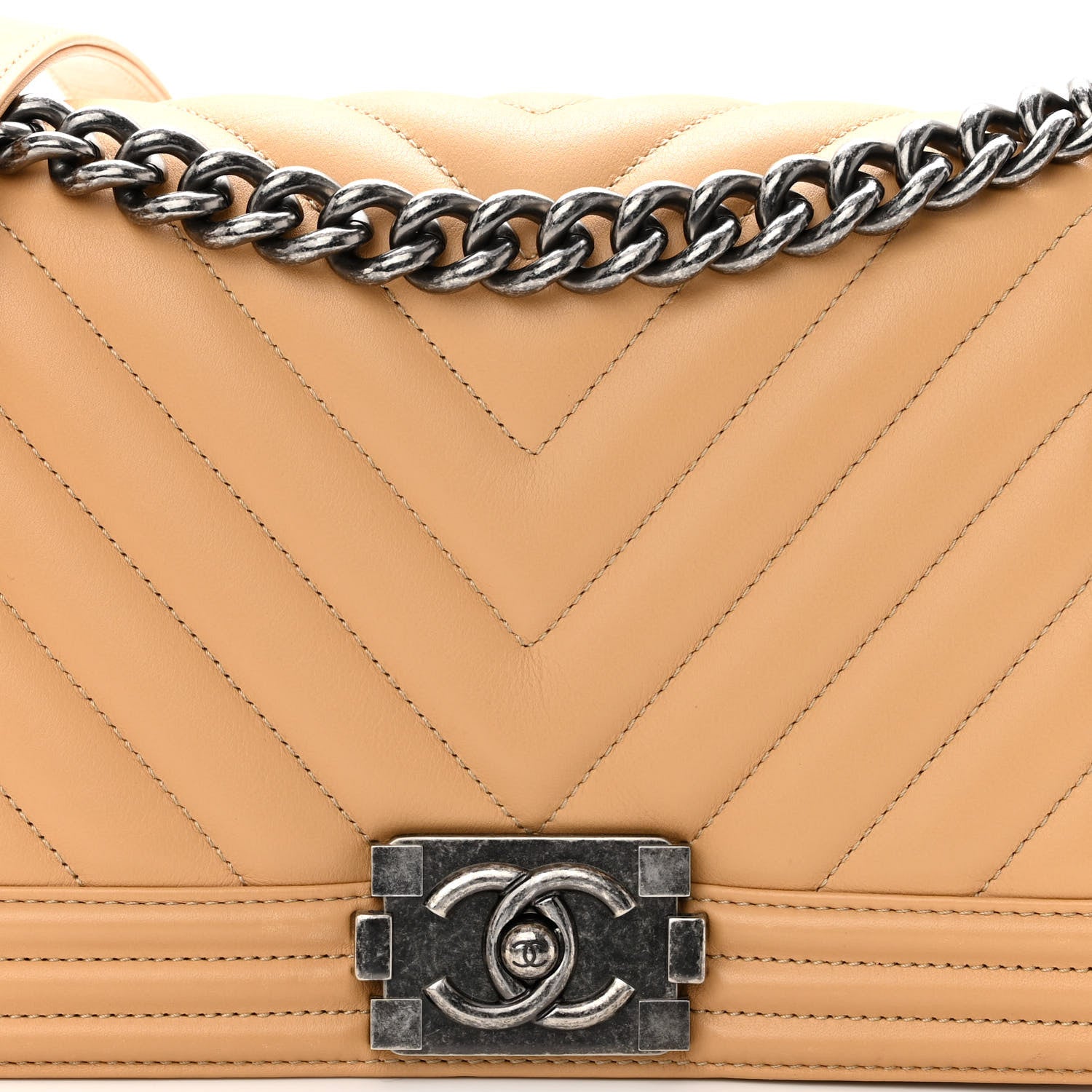 Chanel Calfskin Chevron Quilted Medium Boy Flap Beige 8 of 11