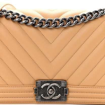 Chanel Calfskin Chevron Quilted Medium Boy Flap Beige 8 of 11