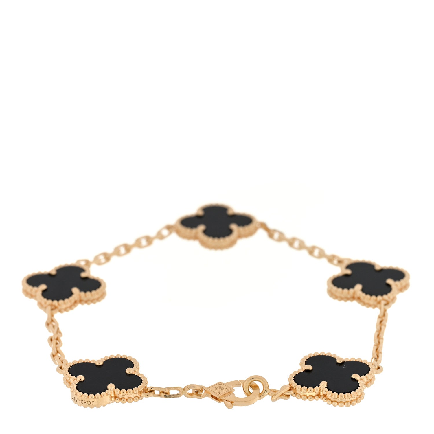 Van Cleef & Arpels 18K Yellow Gold Black Onyx 5 Motifs Vintage Alhambra Bracelet 2 of 3